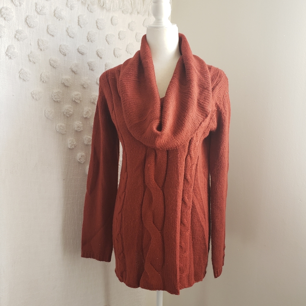 Azalea Rust Cable Knit Cowl Neck Sweater